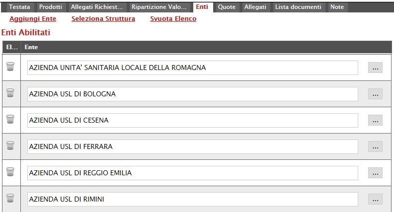 Figura 28: Selezione da Struttura Figura 29: Elenco Enti Il comando Svuota Elenco consente di eliminare dall elenco tutti gli Enti inseriti.