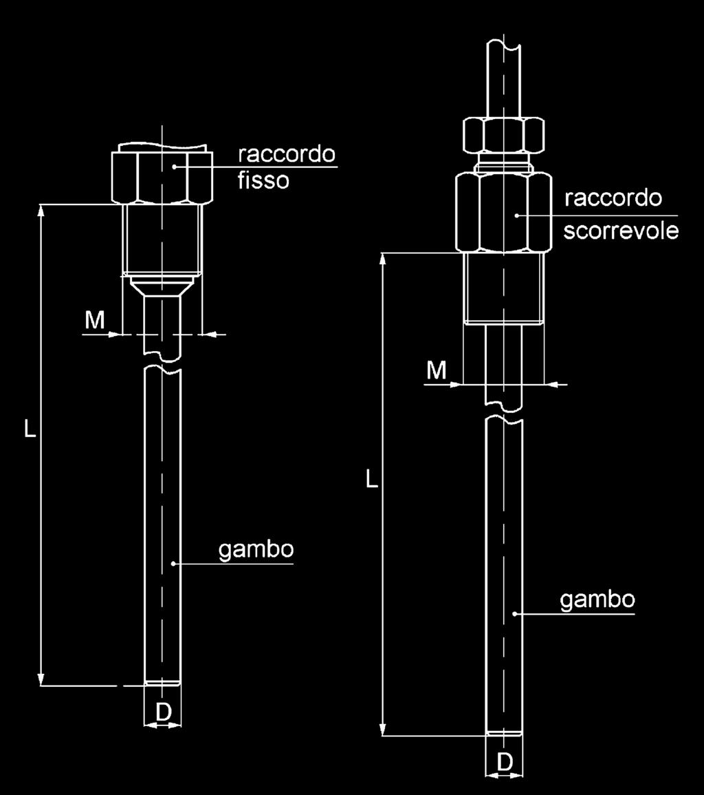 GAMBO SESIBILE G8 G9 SESITIVE STEM Gambo sensibile cilindrico o di acciaio inox AISI 36; o diametro D: - 6 e 8 mm di serie senza pozzetto, 9.