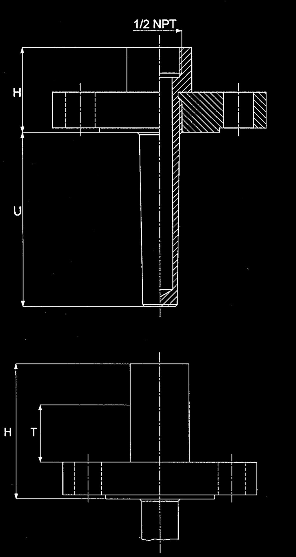 P4 Pozzetto flangiato P ricavato da tubo o di acciaio inox AISI 36; o diametro D 4, mm (serie ST) o D mm (serie BT); o lunghezza U ; o attacco al processo flangiato; o dimensioni.