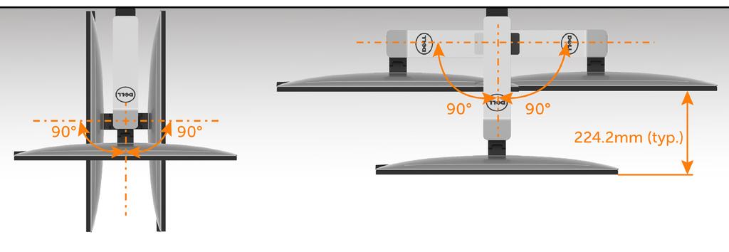 Rotazione ed estensione orizzontale Con il braccio fissato al monitor, è possibile ruotare il monitor e muovere il braccio ad una distanza di visualizzazione ottimale del monitor oppure rendere il