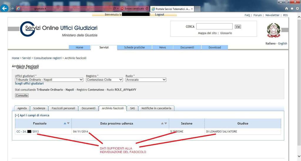 Con il cognome o la denominazione delle parti e la data in