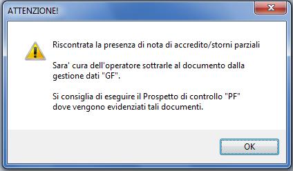 Lettera N (Nota di accredito/storno parziale - Gestione Manuale), il documento NON viene portato e segnalato nel prospetto di controllo: Importi: gli importi