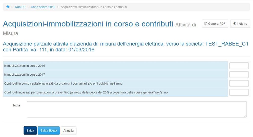 La maschera elenca tutti i cespiti divisi per gruppi; per ciascun cespite oggetto di acquisizione è necessario inserire il valore acquisito (espresso a costi storici), stratificandolo per anno di