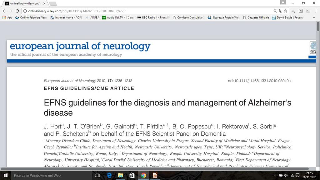 SENSIBILITA' E SPECIFICITA' PER DEMENZA TIPO ALZHEIMER Cut-off MMSE Standard