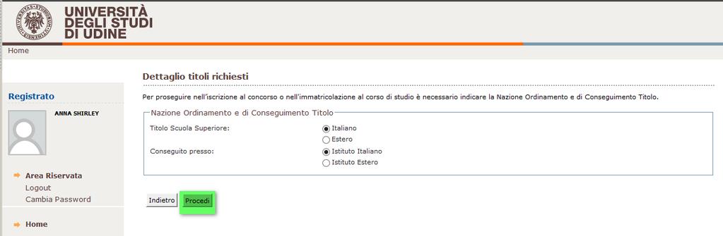 Per sbloccare un titolo bisogna selezionare Inserisci Prima di tutto scegliere se il titolo è italiano o estero e se è conseguito presso