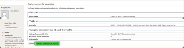 Il semaforo del profilo è ora verde e il sistema visualizza il bottone Avanti per