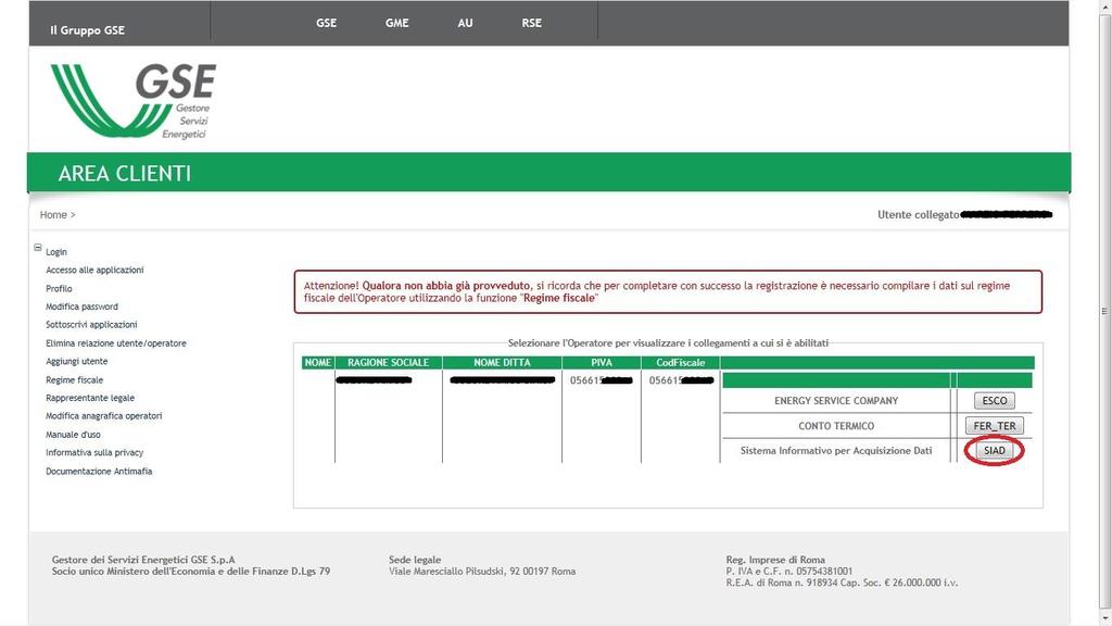 Una volta ottenute le credenziali ed effettuato, tramite inserimento di UserID e Password, l accesso al portale informatico del GSE, l utente deve procedere, solo qualora non l abbia già fatto in