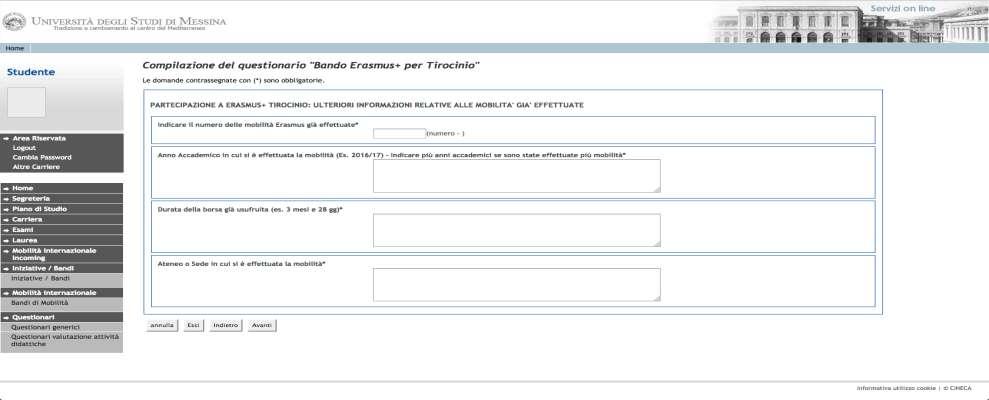 IMPORTANTE: In questa sessione vanno riportate tutte le mobilità effettuate nell ambito del programma Erasmus.