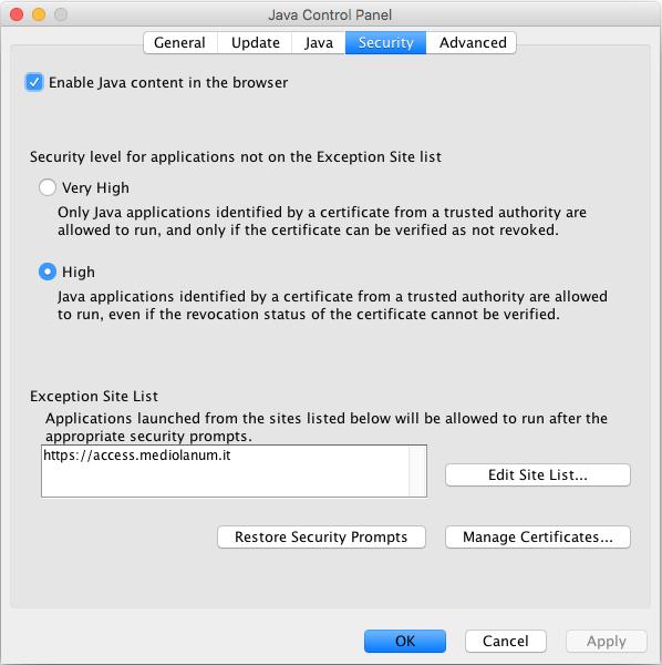 2.3 Predisposizione dei requisiti e prima connessione con Mac OS X 2.3.1 