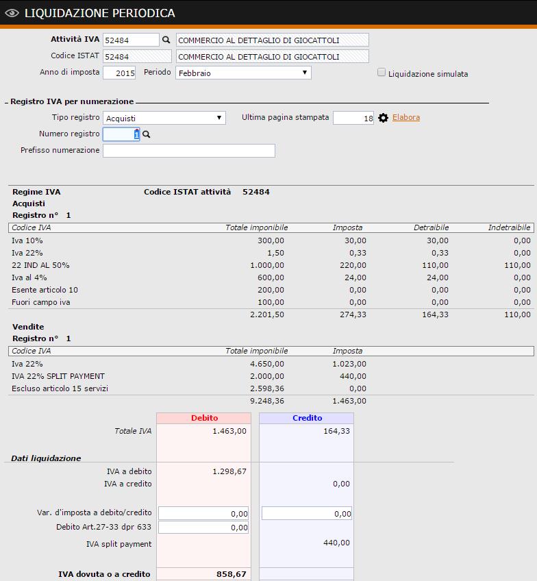 Liquidazione iva con codice iva