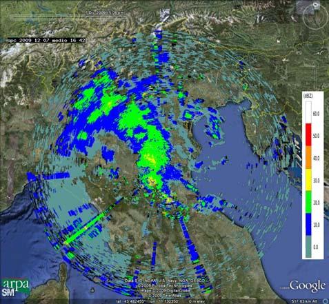 (linee), temperatura (colori) e vento