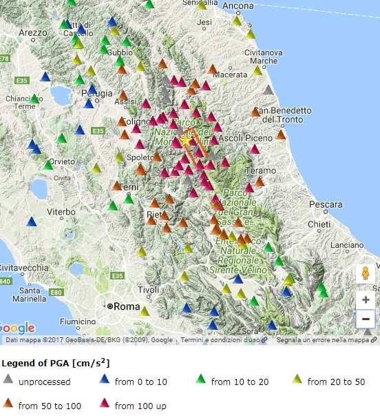 Nella seguente immagine vediamo il quadro delle stazioni INGV del Centro Italia per il sisma del 30/10.