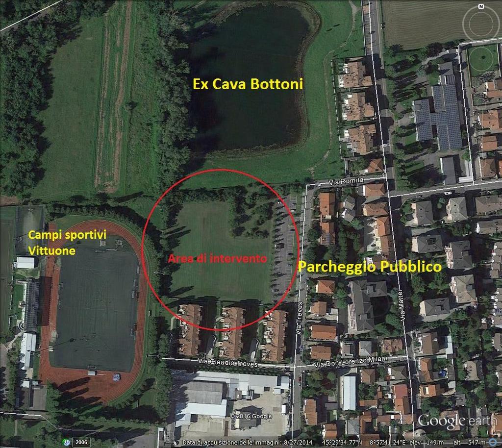 DATI DI RILIEVO L area interessata dall opera, si estende per il lato confinante con i campi sportivi di Vittuone di circa mt.