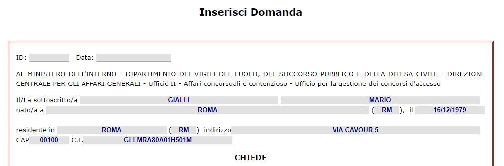 Inserisci/Modifica Domanda del concorso di interesse.