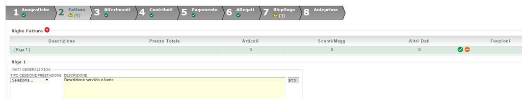 4.2.2 Passo2 Fattura In funzione delle diverse casistiche che possono presentarsi, i dettagli della riga della fattura potrebbero essere molti.