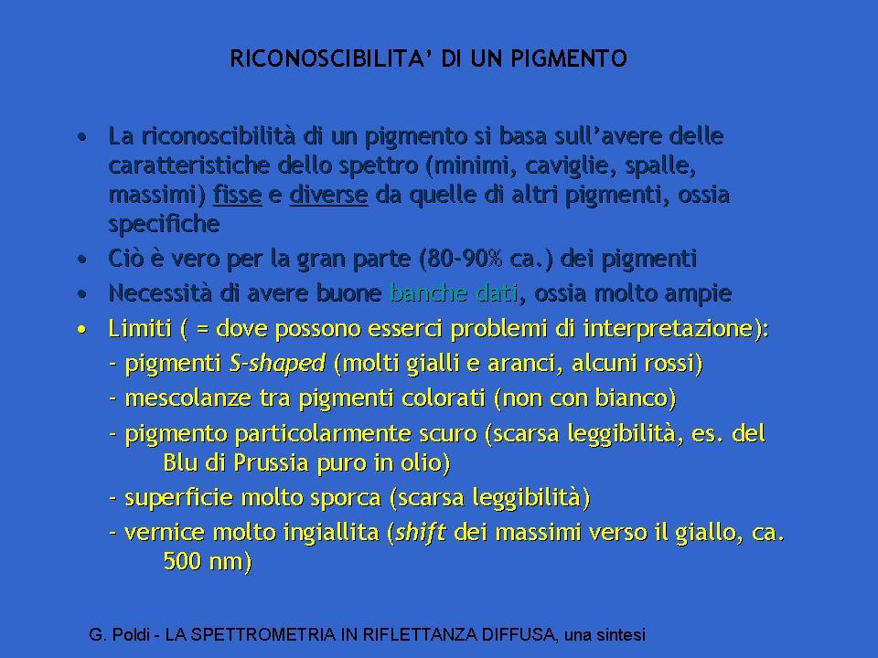 ALCUNI RISULTATI PIGMENTI PITTORICI: CARATTERIZZAZIONE NEL VISIBILE 380-780 nm (colorimetria) NIR