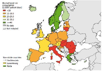 Igiene delle mani Ospedali per acuti Consumo di