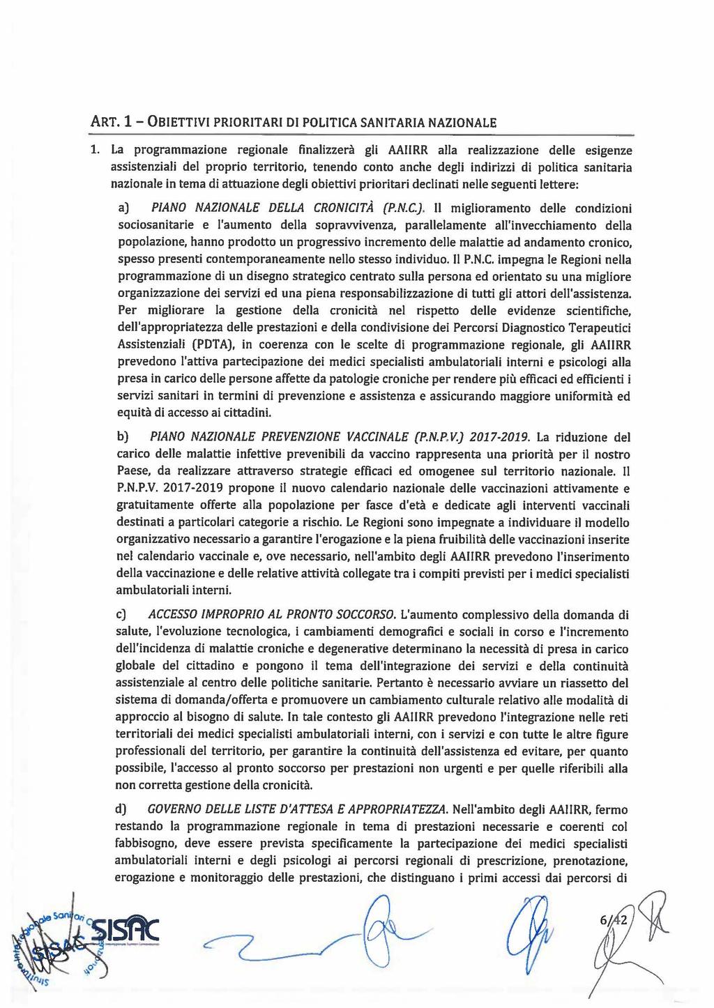 ART. 1-OBIETTIVI PRIORITARI DI POLITICA SANITARIA NAZIONALE 1.