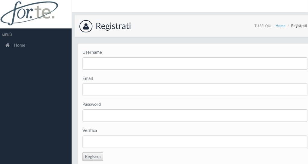 Per effettuare una nuova registrazione selezionare il pulsante Registrati e compilare i campi previsti dal form. Nel campo email inserire un indirizzo email NON PEC.