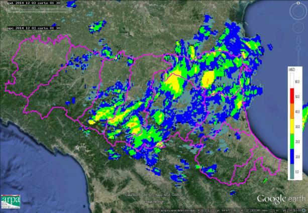 Nelle prime ore del 3 dicembre i sistemi precipitanti più consistenti sono situati sull Appennino modenese, sull Appennino bolognese e sulla pianura tra le province di