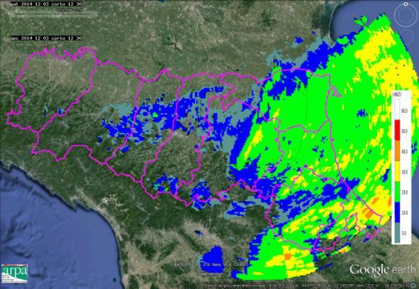 Un nuovo sistema diffuso, associato a precipitazione moderata, si sposta da sud-est ed investe dapprima il riminese