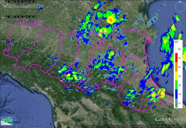 In questo lasso di tempo la precipitazione più consistente si osserva sulla provincia di Rimini.