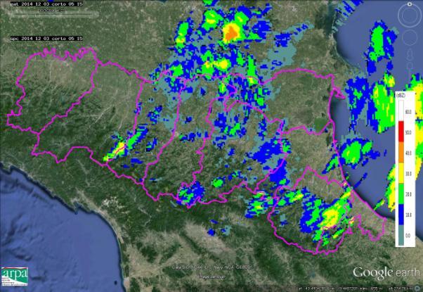 A seguito del continuo spostamento delle strutture verso nord-ovest, dalle 12:30 UTC le precipitazioni interessano