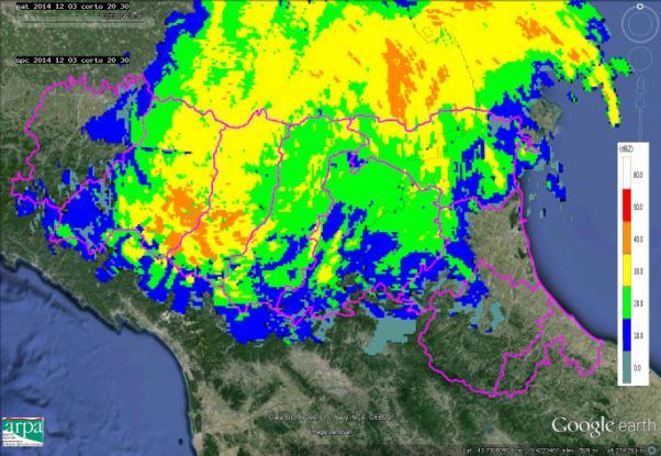 reggiano e sul parmense, mentre sui territori di Bologna, Ferrara e