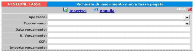 La gestione è identica a quella degli esami, ossia in verde le righe che contraddistinguono le tasse già registrate dall'accademia per le quali è possibile effettuare una richiesta di modifica valori