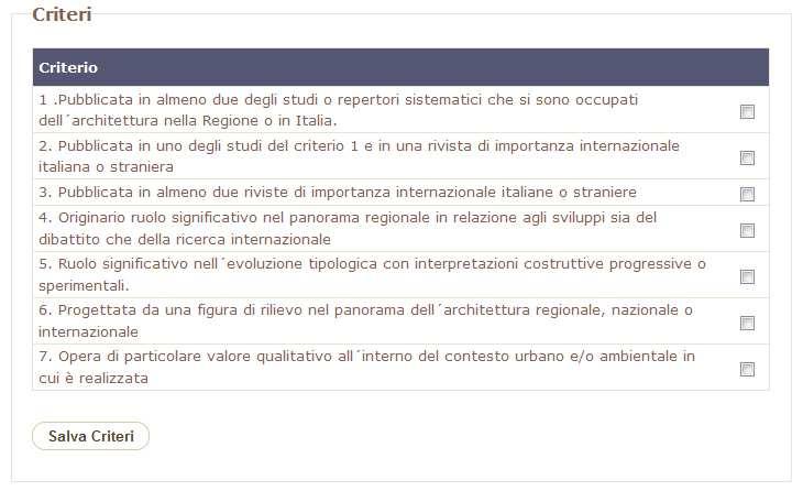 Figura 4-7 Per ognuna delle schede di dettaglio (ad esclusione dei criteri) è presente un tasto aggiungi per aggiungere un dettaglio e il tasto cestino a finco dei dettagli già presenti permette la