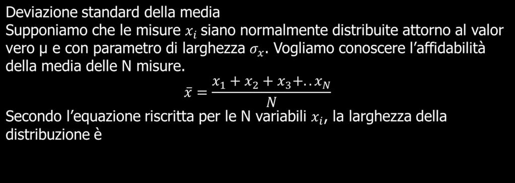 Deviazione standard della media La distribuzione delle singole