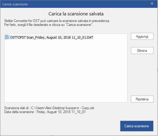 1. Per caricare i dati della scansione, clicca su Carica scansione dal menu Home. 2. Apparirà la finestra di dialogo Carica scansione.