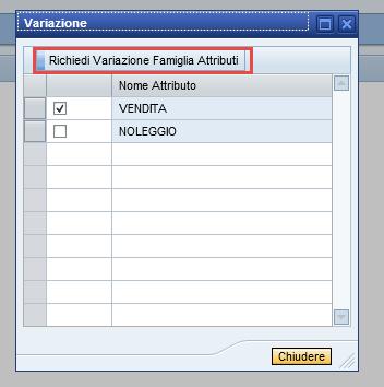 Figura 40 - richiesta famiglia attributi Alla pressione del tasto, solo se alla richiesta di variazione attributi ne è associato uno, viene pubblicato un questionario: 1.