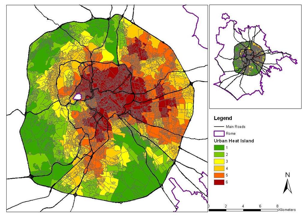 Isola di calore urbano a Roma definita con dati satellitari