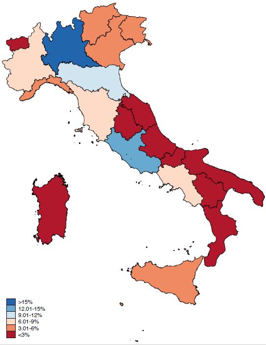 Distribuzione regionale RTDb Oltre il 37% degli RTDb è concentrato in 3 regioni (Lombardia, Lazio ed