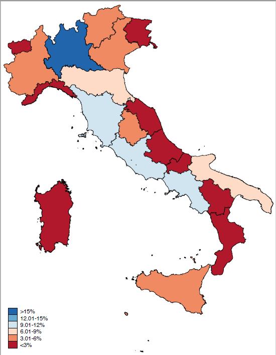 Distribuzione regionale RTDa Oltre il 51% degli RTDa è concentrato in 4 regioni (Lombardia, Toscana, Lazio