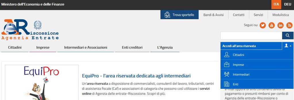 Accesso e log-in a EquiPro Dal portale dell Agenzia delle entrate-riscossione