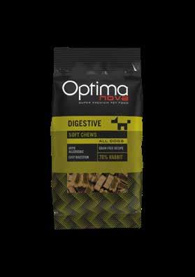 Snacks DIGESTIVE SOFT CHEWS Snacks funzionali per cani di qualsiasi razza o taglia. Ideale per cani con pelli sensibili o stomaco delicato.