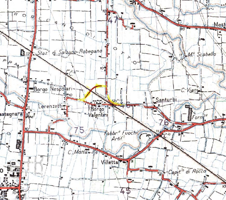La cartografia IGM a partire dal 1887 non evidenzia sostanziali variazioni del territorio in quest area fino al 1908, quando compare la linea ferroviaria.