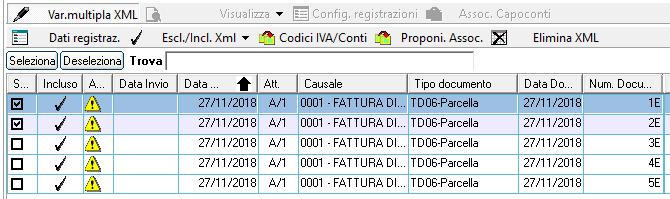 tramite il pulsante Var.multipla XML è possibile attivare ulteriori funzionamenti per operare su più documenti contemporaneamente: o tramite il pulsante Dati registraz.