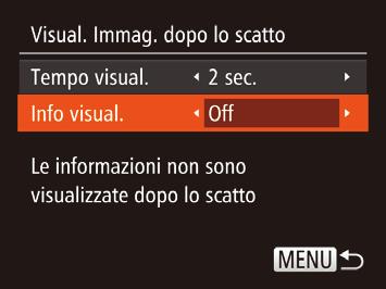 Modifica della schermata visualiata dopo gli scatti Modificare lo stile di visualiazione delle immagini dopo gli scatti. 1 Impostare [Tempo visual.