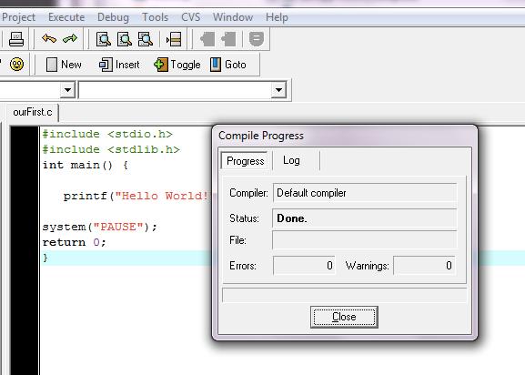 Con RUN, si apre la finestra di output e si vede l esecuzione del programma L output di printf("hello World!