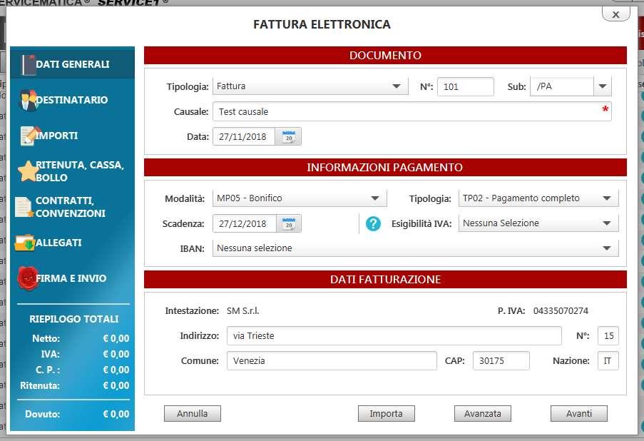 2- Per emettere una nuova fattura, cliccare su NUOVA FATTURA nella parte alta della schermata 3- Inserire i dati nei campi appositi N.B.