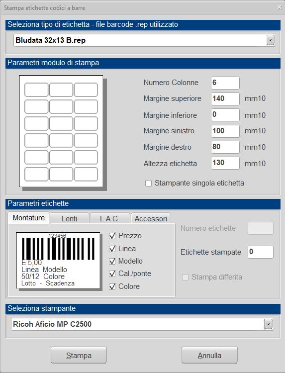 10 3.1 Stampa delle etichette barcode Se nelle pagine della procedura guidata è stata selezionata la ristampa delle etichette barcode, il programma aprirà la finestra della gestione delle stampe