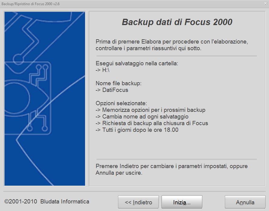 19 Sesta pagina del Wizard Nella pagina finale della procedura il programma riassume tutte le opzioni selezionate.