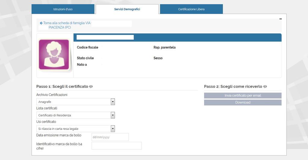 I dati del documento, il cittadino li può registrare sulla sua scheda dati, utilizzando il bottone in altro a destra Il mio Account.