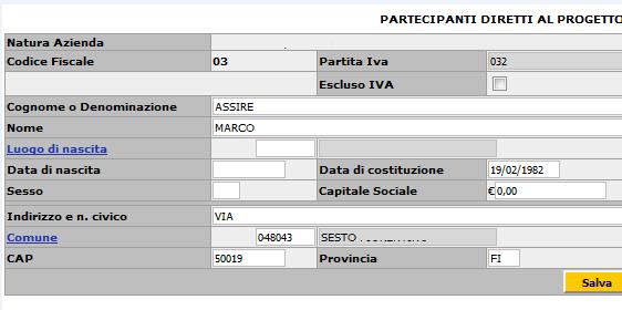 Di seguito l anagrafica del soggetto selezionato.