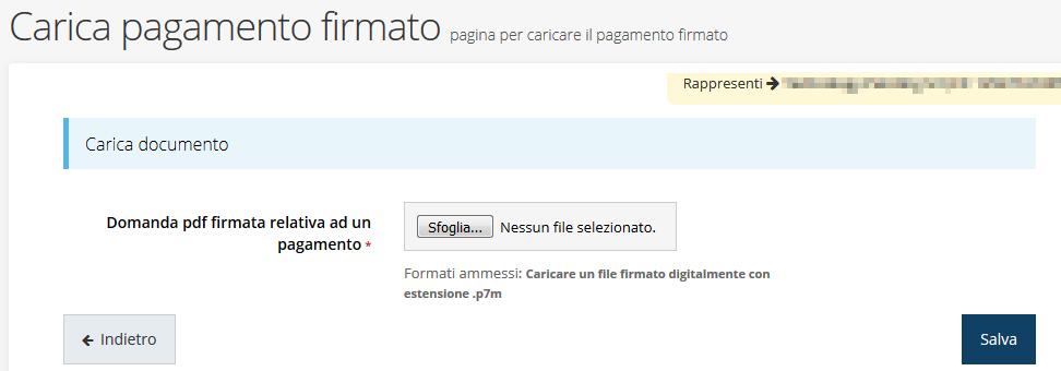 Figura 44 - Maschera per caricamento domanda firmata Il caricamento diventa effettivo solo dopo che avrete cliccato sul pulsante Salva.