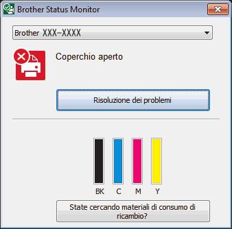 Individuare l errore Uso dello Status Monitor Individuare la soluzione L icona verde indica la normale condizione di standby. L icona gialla indica un avvertimento.