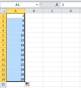 IL TRASCINAMENTO DI NUMERI Se, ad esempio, si digita in A1 il numero 1 ed in A2 il numero 2, allora, evidenziando le due celle (A1 ed A2) e posizionandosi